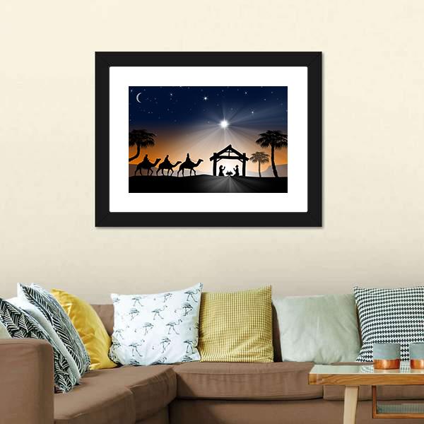 Christian Christmas Nativity Scene Canvas Wall Art-1 Piece-Framed Print-20" x 16"-Tiaracle