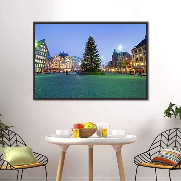 Christmas In Amsterdam Canvas Wall Art-1 Piece-Floating Frame-24" x 16"-Tiaracle