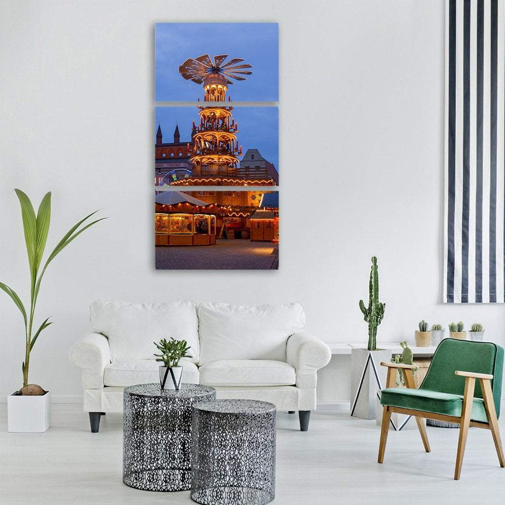 Christmas Market At Night Vertical Canvas Wall Art-3 Vertical-Gallery Wrap-12" x 25"-Tiaracle