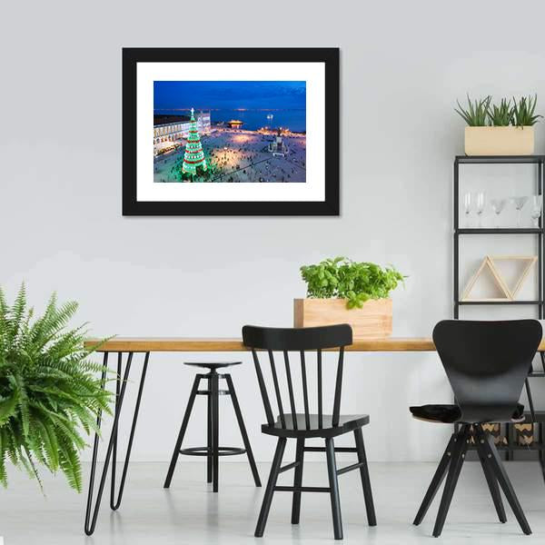 Christmas Tree At Twilight Canvas Wall Art-3 Horizontal-Gallery Wrap-25" x 16"-Tiaracle