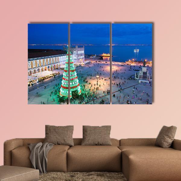 Christmas Tree At Twilight Canvas Wall Art-3 Horizontal-Gallery Wrap-37" x 24"-Tiaracle
