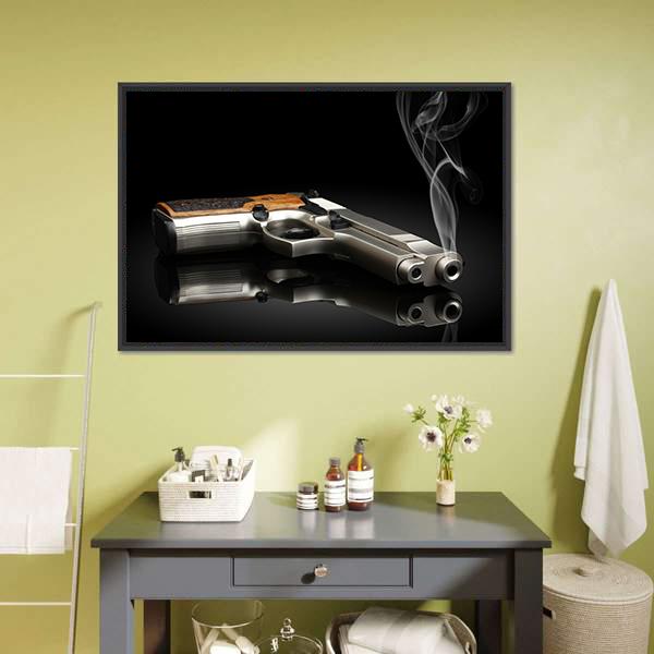 Chromed Handgun Canvas Wall Art-5 Horizontal-Gallery Wrap-22" x 12"-Tiaracle