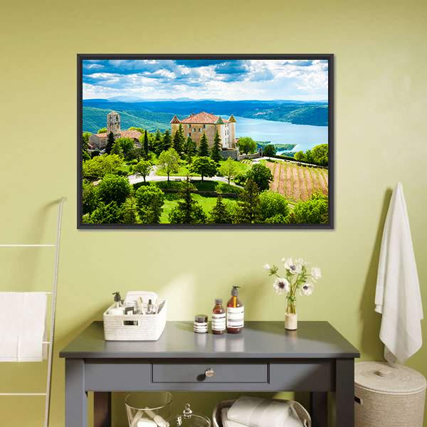 Church In Aiguines Canvas Wall Art-5 Horizontal-Gallery Wrap-22" x 12"-Tiaracle