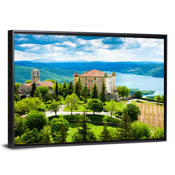 Church In Aiguines Canvas Wall Art-3 Horizontal-Gallery Wrap-25" x 16"-Tiaracle
