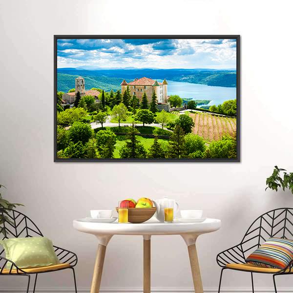 Church In Aiguines Canvas Wall Art-3 Horizontal-Gallery Wrap-25" x 16"-Tiaracle