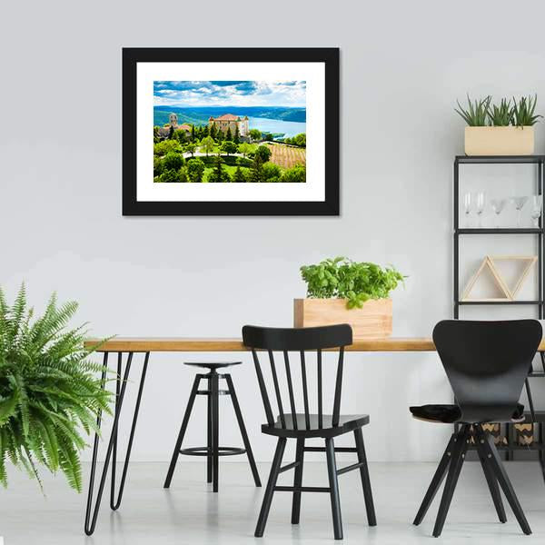Church In Aiguines Panoramic Canvas Wall Art-1 Piece-36" x 12"-Tiaracle
