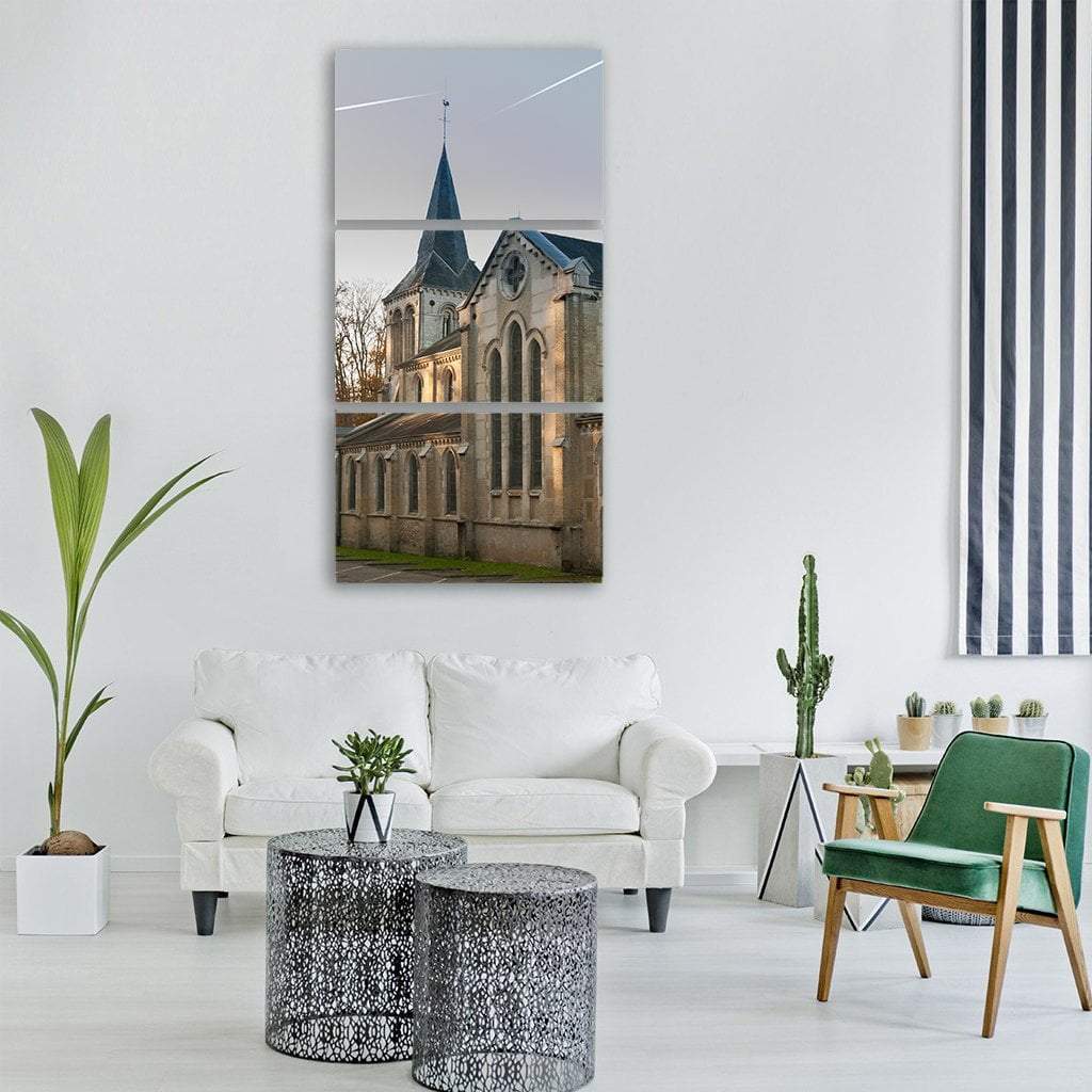 Church In Fall Vertical Canvas Wall Art-3 Vertical-Gallery Wrap-12" x 25"-Tiaracle