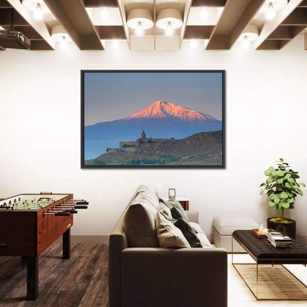 Church In Khor Virap Canvas Wall Art-3 Horizontal-Gallery Wrap-25" x 16"-Tiaracle