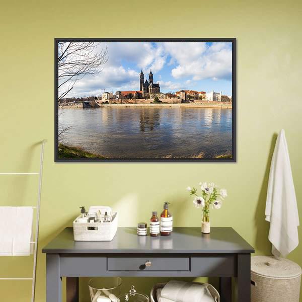 Church In Magdeburg Canvas Wall Art-3 Horizontal-Gallery Wrap-25" x 16"-Tiaracle