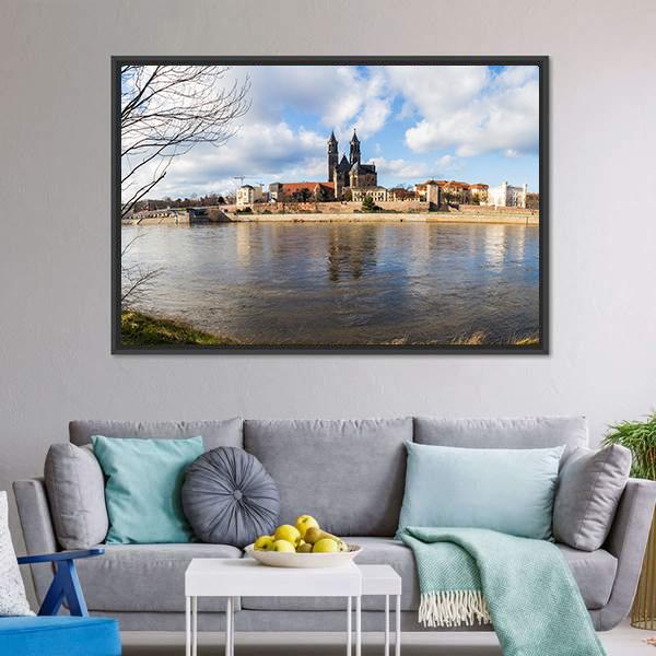 Church In Magdeburg Canvas Wall Art-3 Horizontal-Gallery Wrap-25" x 16"-Tiaracle