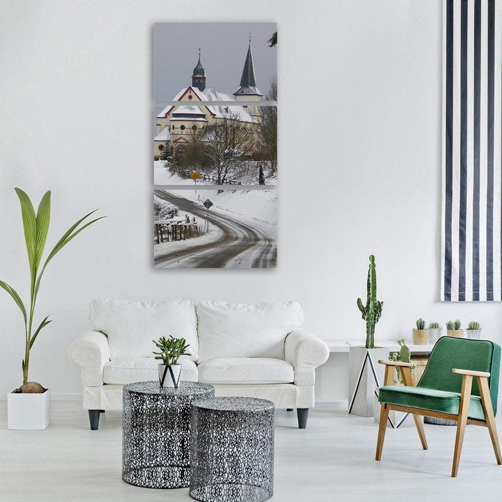 Church In Winter Vertical Canvas Wall Art-3 Vertical-Gallery Wrap-12" x 25"-Tiaracle