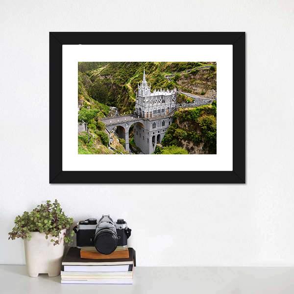 Church Of Las Lajas Panoramic Canvas Wall Art-1 Piece-36" x 12"-Tiaracle