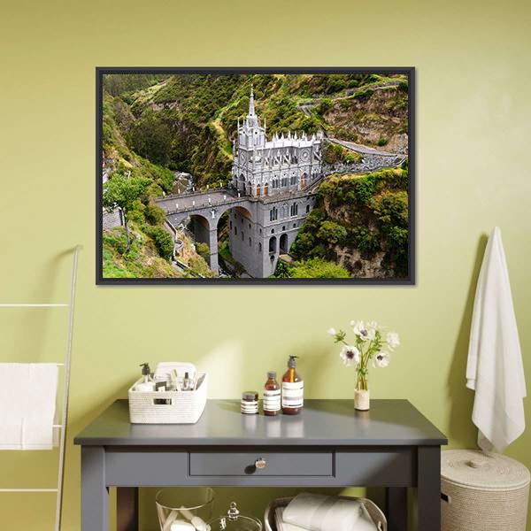 Church Of Las Lajas Panoramic Canvas Wall Art-1 Piece-36" x 12"-Tiaracle