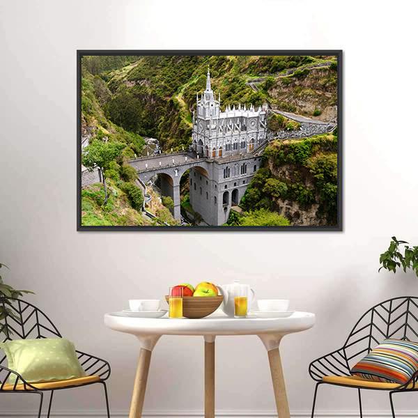Church Of Las Lajas Panoramic Canvas Wall Art-1 Piece-36" x 12"-Tiaracle