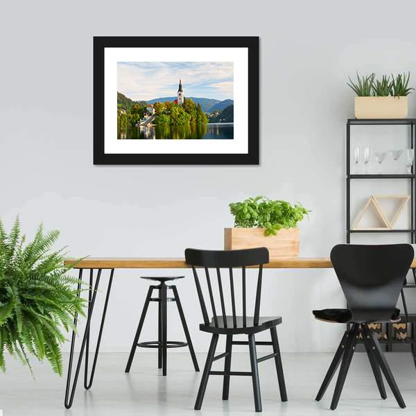 Church On Bled Lake Canvas Wall Art-3 Horizontal-Gallery Wrap-25" x 16"-Tiaracle