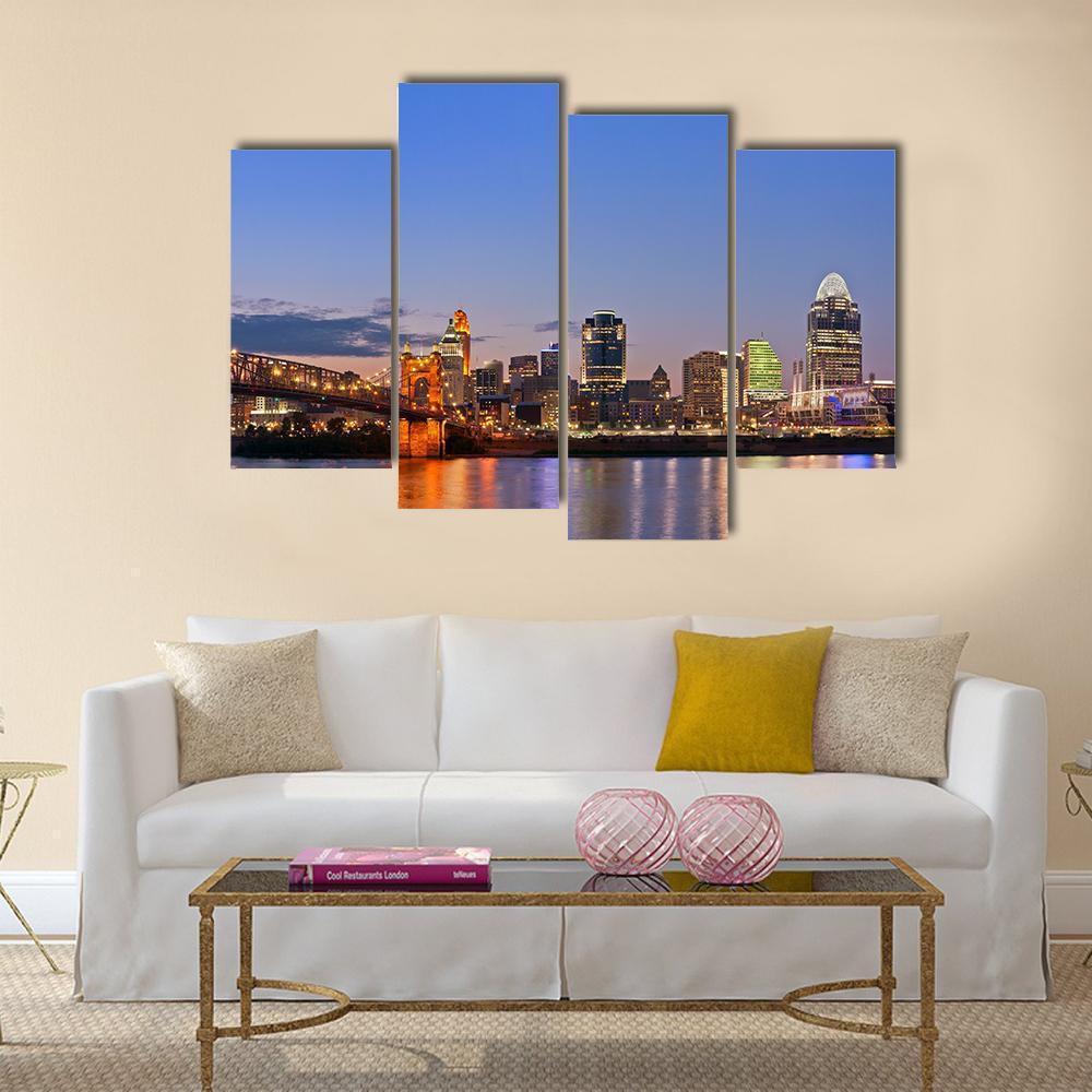 Cincinnati Skyline Canvas Wall Art-4 Pop-Gallery Wrap-50" x 32"-Tiaracle