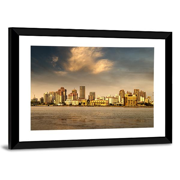 City In The Setting Sun Canvas Wall Art-3 Horizontal-Gallery Wrap-25" x 16"-Tiaracle