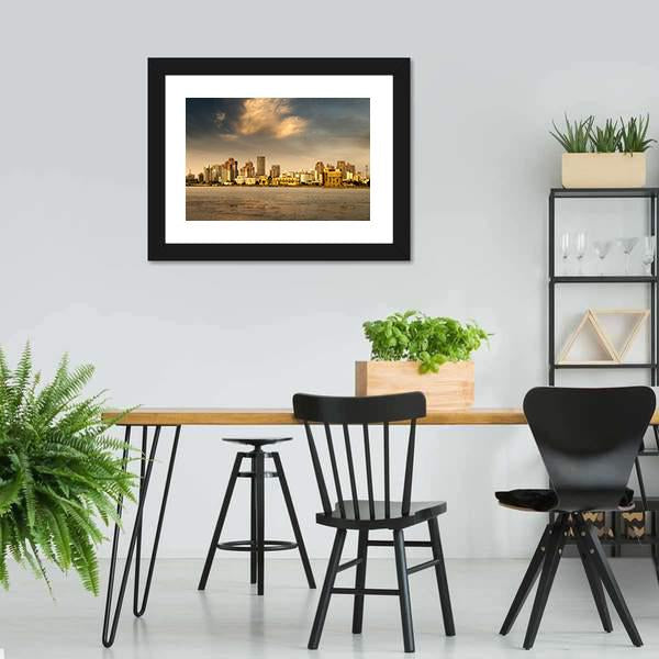 City In The Setting Sun Canvas Wall Art-3 Horizontal-Gallery Wrap-25" x 16"-Tiaracle
