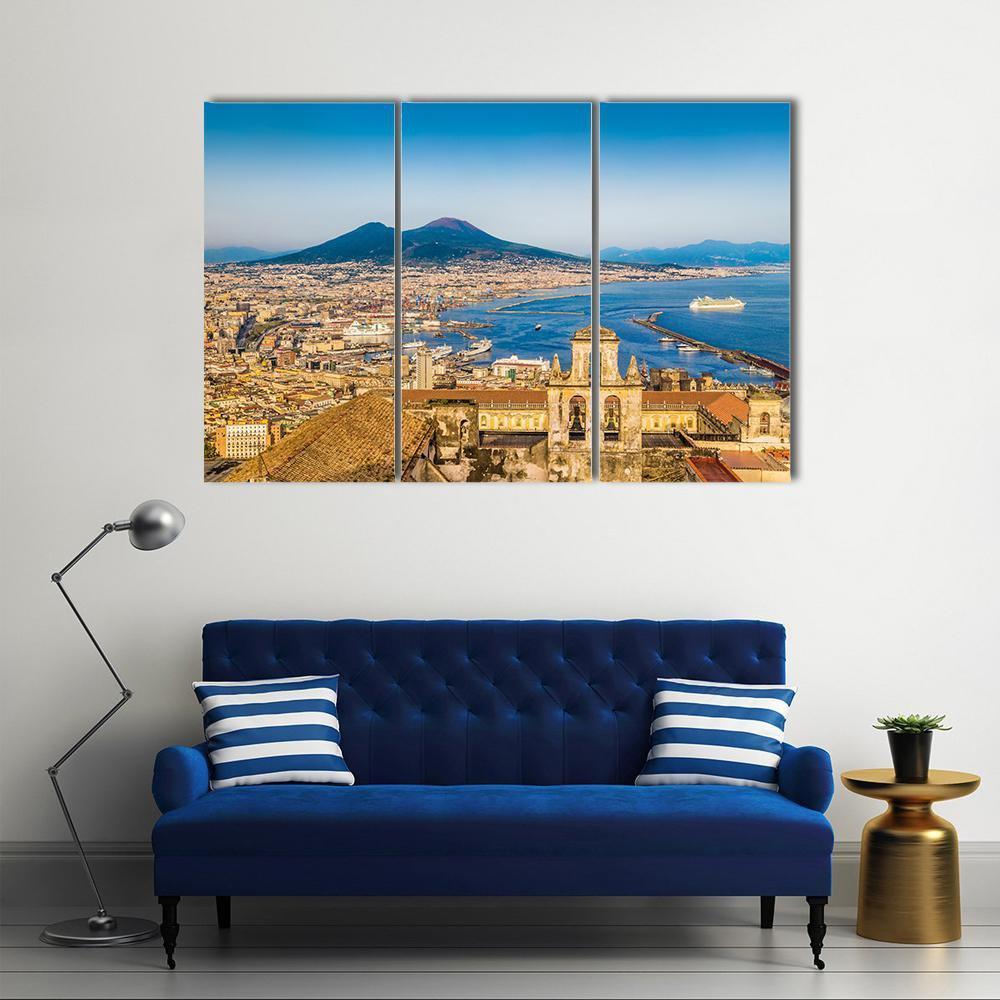 City Of Naples With Mount Vesuvius Canvas Wall Art-3 Horizontal-Gallery Wrap-37" x 24"-Tiaracle
