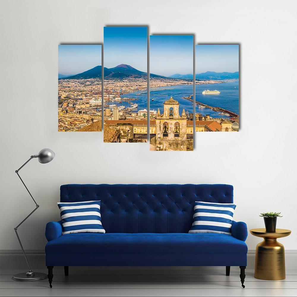 City Of Naples With Mount Vesuvius Canvas Wall Art-4 Pop-Gallery Wrap-50" x 32"-Tiaracle