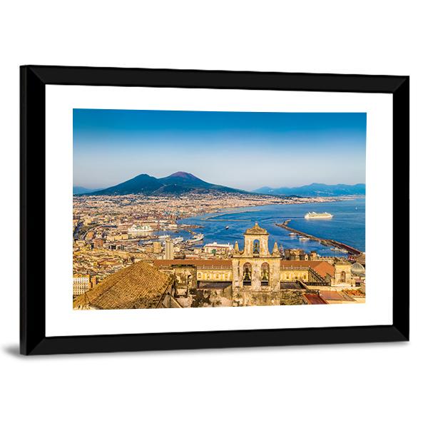 City Of Naples With Mount Vesuvius Canvas Wall Art-3 Horizontal-Gallery Wrap-25" x 16"-Tiaracle