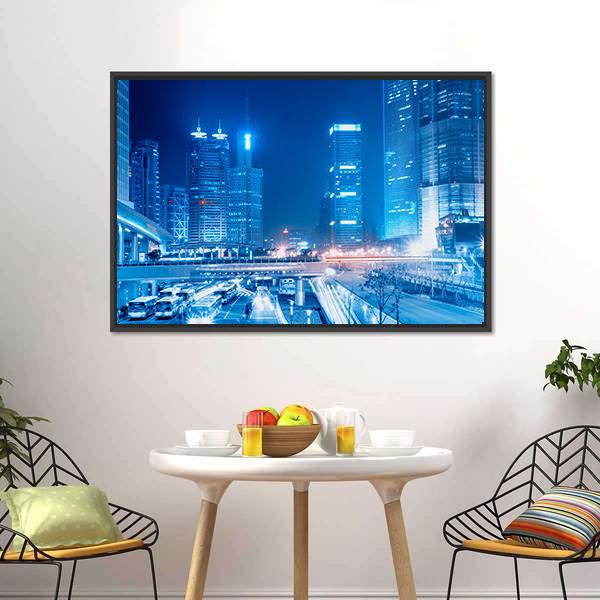 Speedy Cars At Night Canvas Wall Art-1 Piece-Floating Frame-24" x 16"-Tiaracle