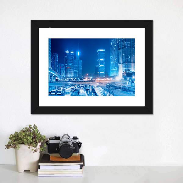 Speedy Cars At Night Canvas Wall Art-3 Horizontal-Gallery Wrap-25" x 16"-Tiaracle