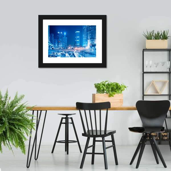 Speedy Cars At Night Canvas Wall Art-3 Horizontal-Gallery Wrap-25" x 16"-Tiaracle
