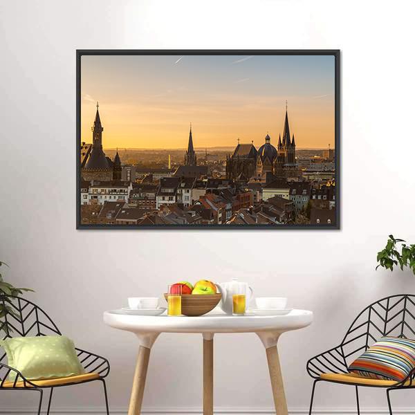 City Skyline Of Aachen Canvas Wall Art-1 Piece-Floating Frame-24" x 16"-Tiaracle