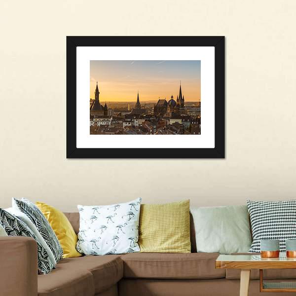 City Skyline Of Aachen Canvas Wall Art-1 Piece-Framed Print-20" x 16"-Tiaracle