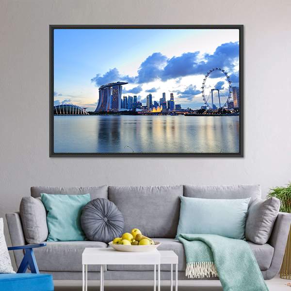 City Skyline Of Marina Bay Panoramic Canvas Wall Art-1 Piece-36" x 12"-Tiaracle
