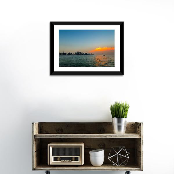 City Skyline Qatar Canvas Wall Art-1 Piece-Framed Print-20" x 16"-Tiaracle