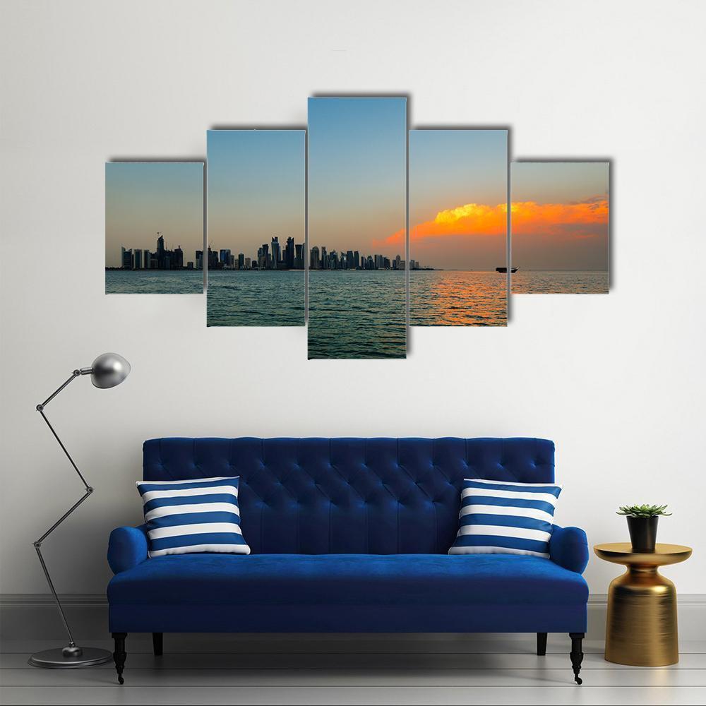 City Skyline Qatar Canvas Wall Art-5 Star-Gallery Wrap-62" x 32"-Tiaracle