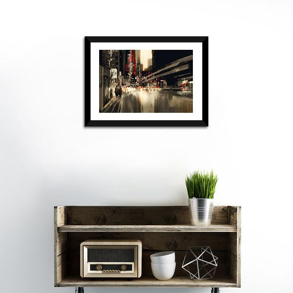 City Street illustration Canvas Wall Art-1 Piece-Framed Print-20" x 16"-Tiaracle