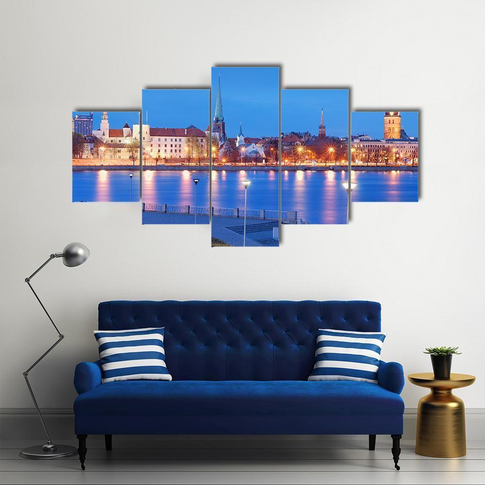 City With Daugava River Canvas Wall Art-5 Star-Gallery Wrap-62" x 32"-Tiaracle