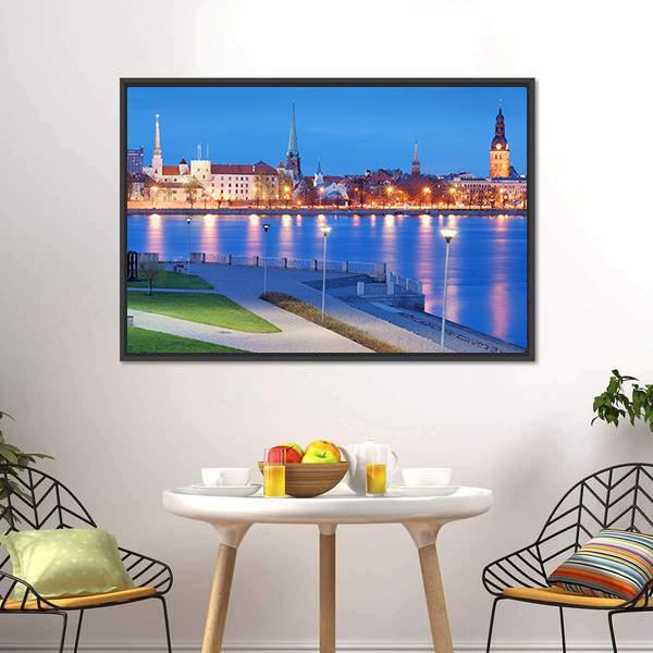 City With Daugava River Panoramic Canvas Wall Art-1 Piece-36" x 12"-Tiaracle