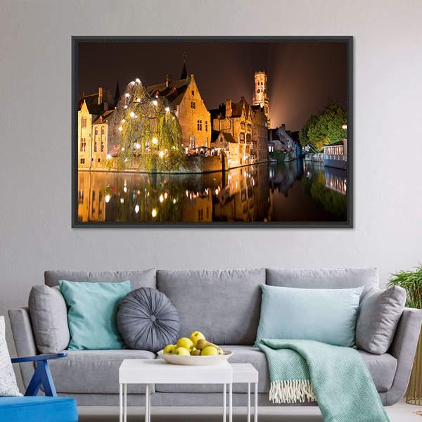 City With River Canal Canvas Wall Art-3 Horizontal-Gallery Wrap-25" x 16"-Tiaracle