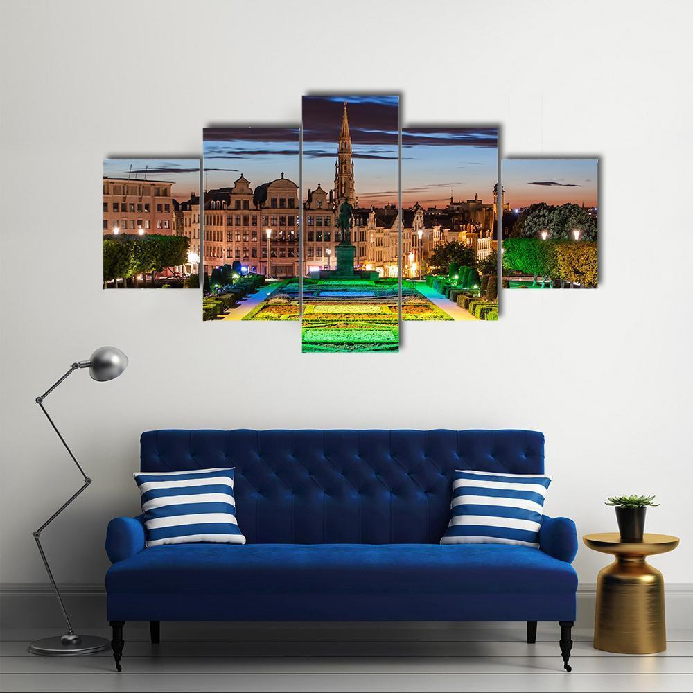 Cityscape Of Brussels Canvas Wall Art-5 Star-Gallery Wrap-62" x 32"-Tiaracle