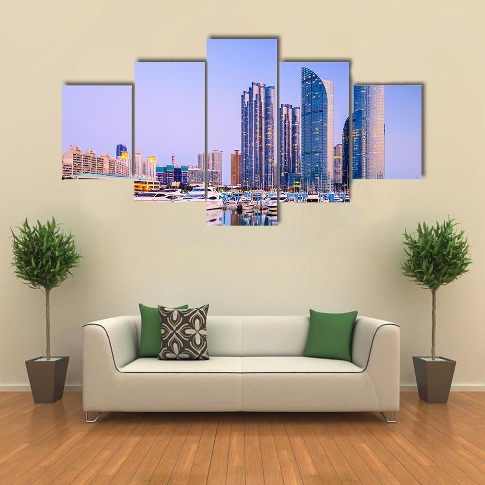 Cityscape Of Busan Canvas Wall Art-5 Star-Gallery Wrap-62" x 32"-Tiaracle