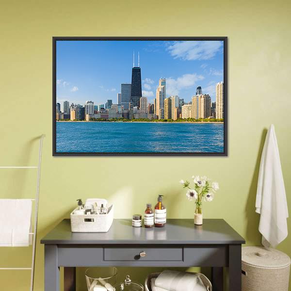 Cityscape Of Chicago Canvas Wall Art-3 Horizontal-Gallery Wrap-25" x 16"-Tiaracle