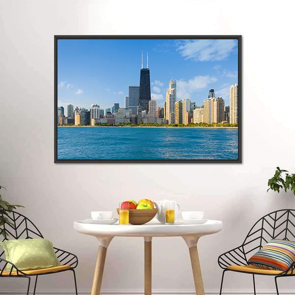 Cityscape Of Chicago Canvas Wall Art-1 Piece-Floating Frame-24" x 16"-Tiaracle