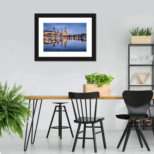 Cityscape On Elbe River Canvas Wall Art-5 Horizontal-Gallery Wrap-22" x 12"-Tiaracle