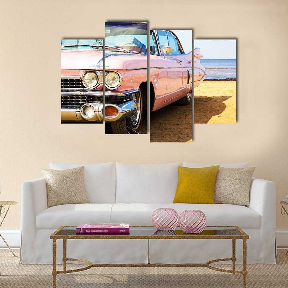 Classic Pink Car Canvas Wall Art-4 Pop-Gallery Wrap-50" x 32"-Tiaracle
