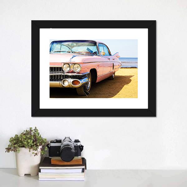 Classic Pink Car Canvas Wall Art-3 Horizontal-Gallery Wrap-25" x 16"-Tiaracle