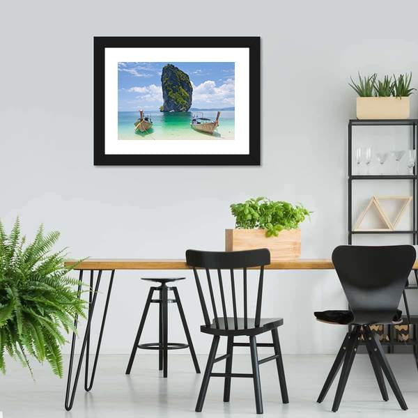 Cliff And Boats Thailand Canvas Wall Art-3 Horizontal-Gallery Wrap-25" x 16"-Tiaracle