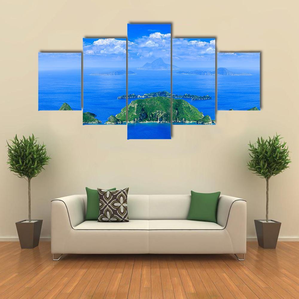 Cliff In Azure Sea Bay Canvas Wall Art-5 Star-Gallery Wrap-62" x 32"-Tiaracle