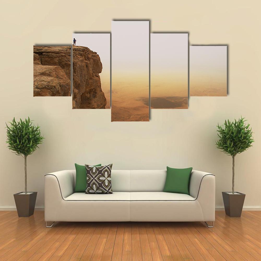 Cliff Over Ramon Crater Canvas Wall Art-5 Star-Gallery Wrap-62" x 32"-Tiaracle