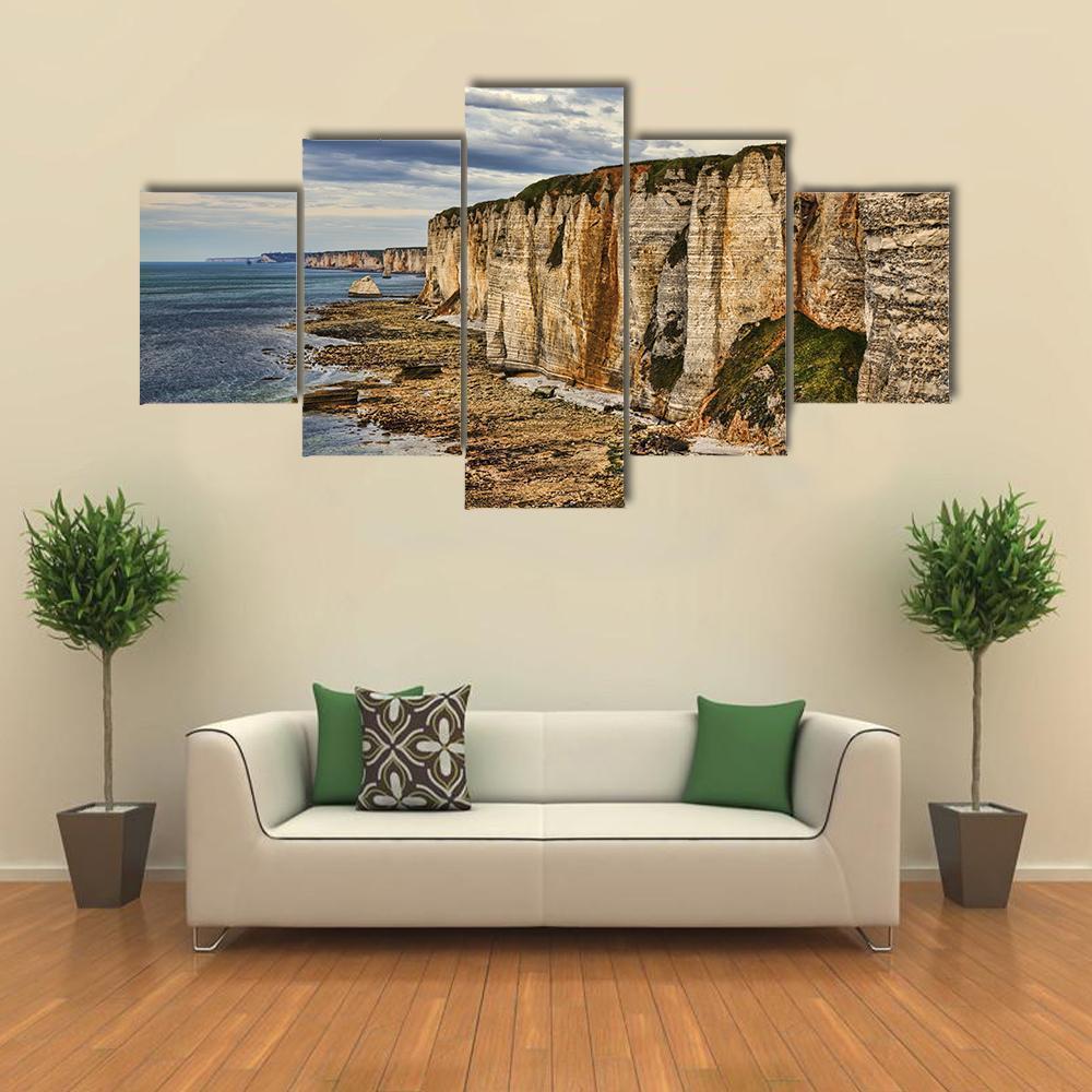 Cliffs In Etretat Canvas Wall Art-5 Star-Gallery Wrap-62" x 32"-Tiaracle