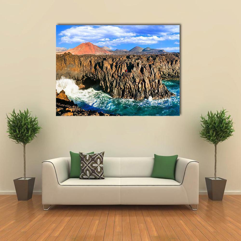 Cliffs In Lanzarote Island Canvas Wall Art-1 Piece-Gallery Wrap-48" x 32"-Tiaracle