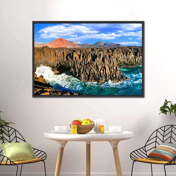 Cliffs In Lanzarote Island Canvas Wall Art-1 Piece-Floating Frame-24" x 16"-Tiaracle